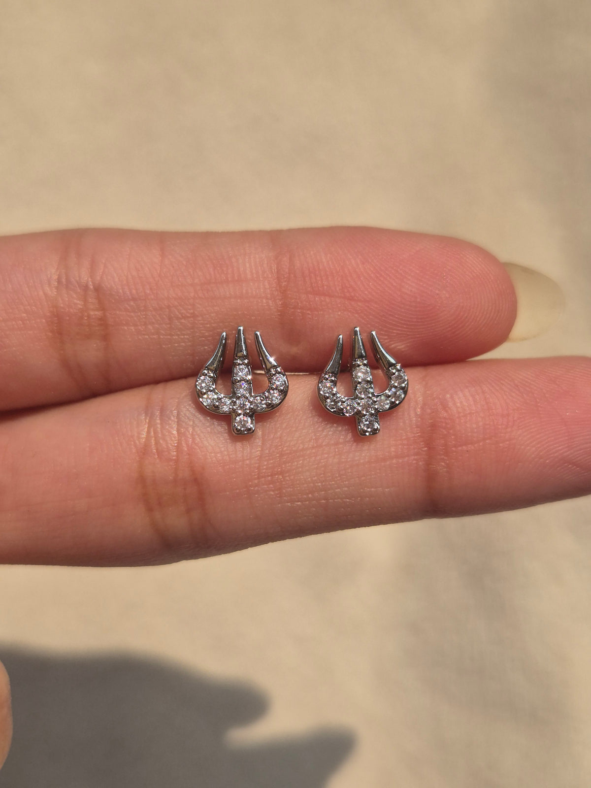 Silver Studded Trishul Studs