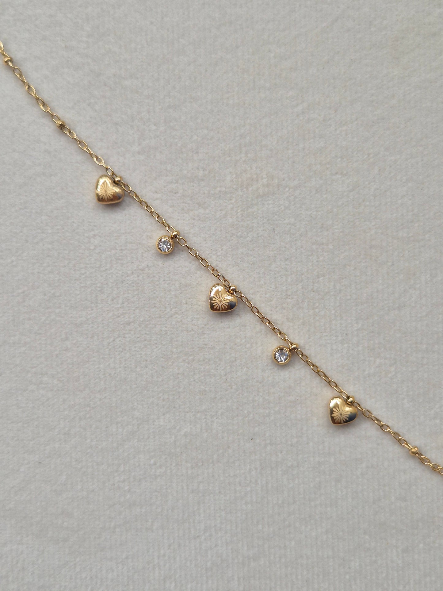 Diamond & Heart Charm Bracelet