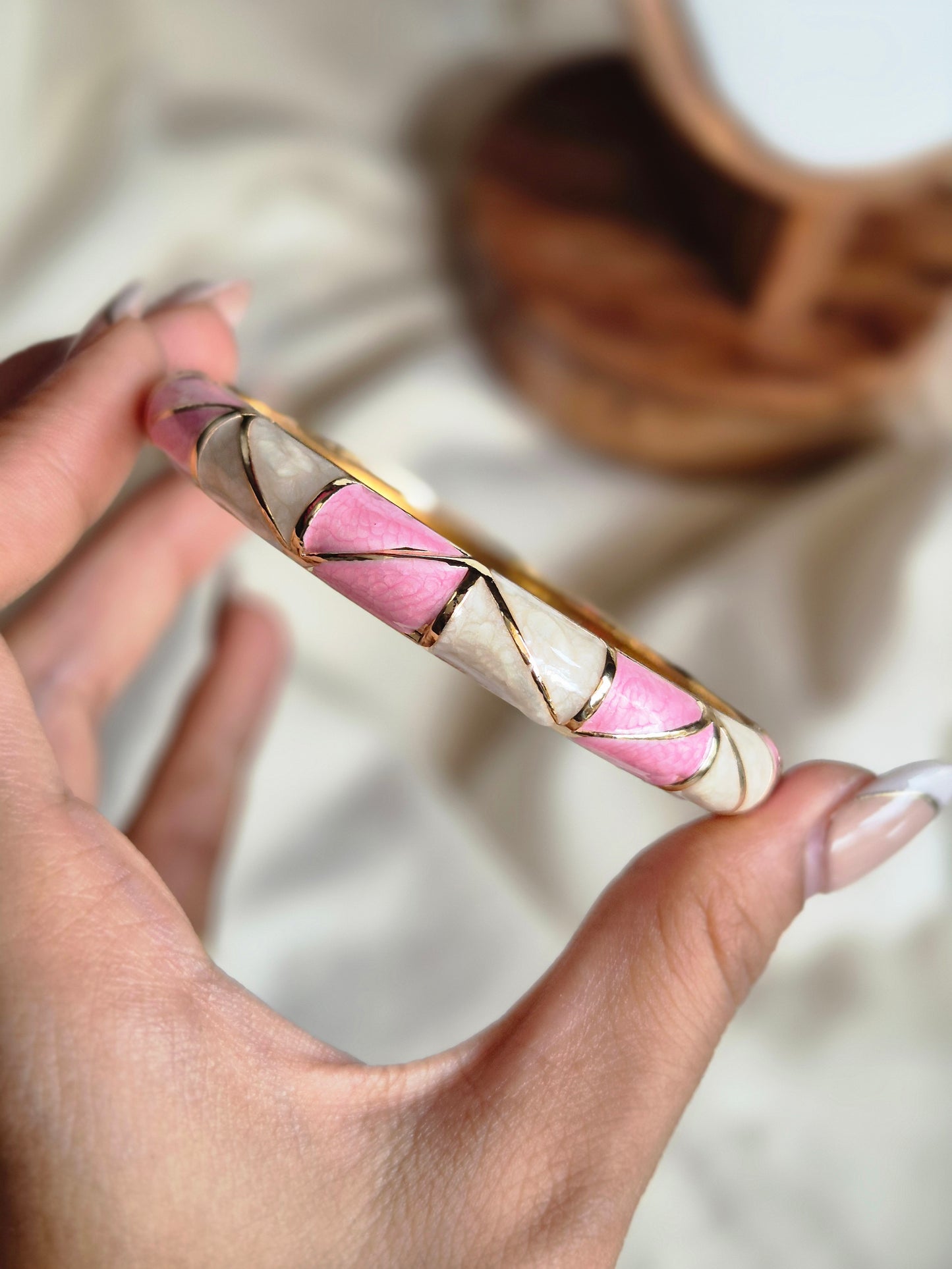 Pink and Biege Enamel Kada (normal size)
