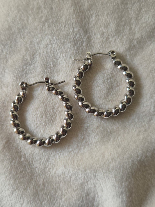 Silver Twisted Circle Hoops
