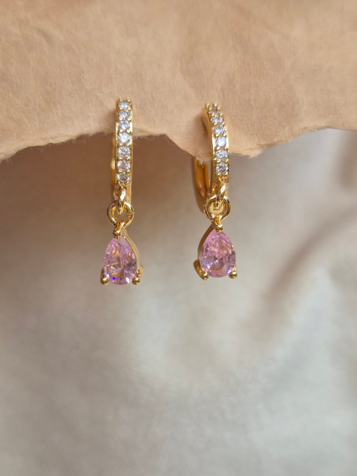 Pink Droplet Dangling Hoops