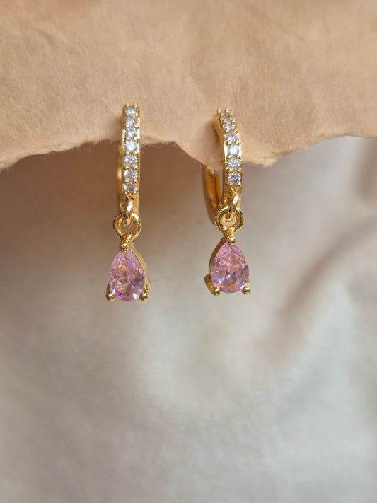 Pink Droplet Dangling Hoops