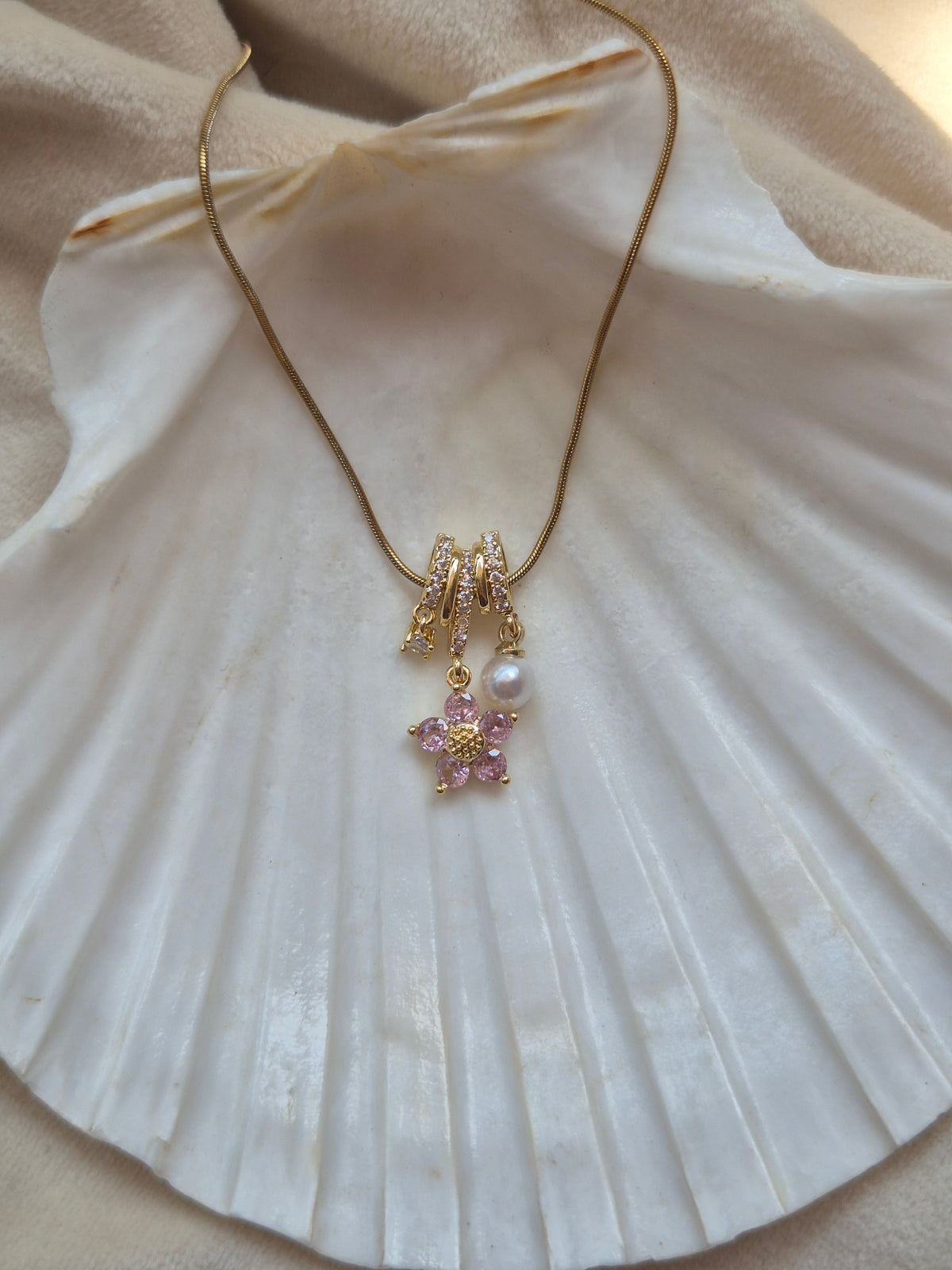 Pink Flower Charms Necklace