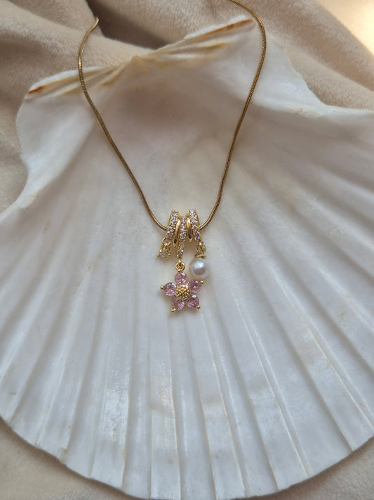 Pink Flower Charms Necklace
