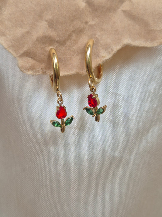 Red Tulip Dangling hoops