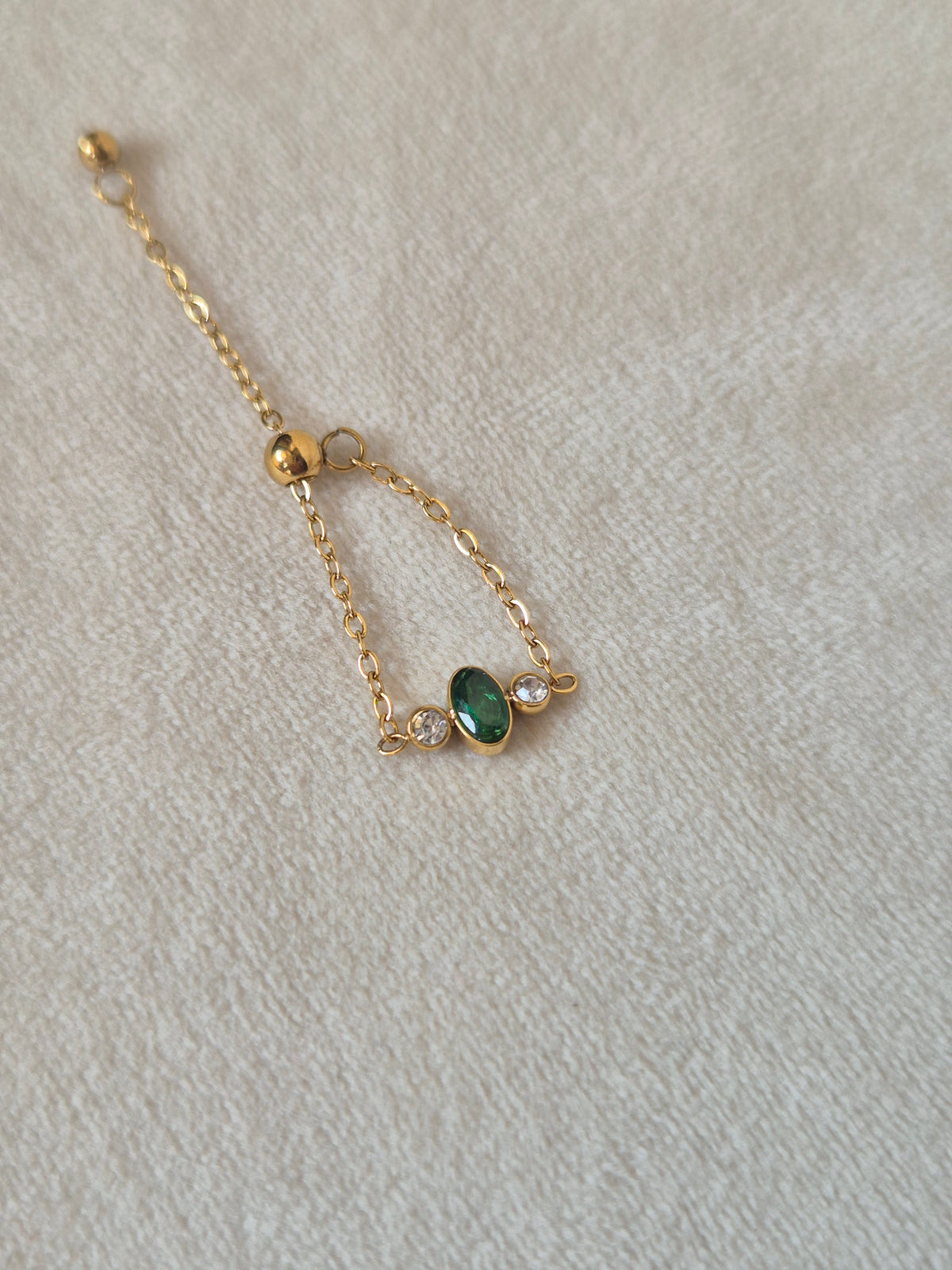 Emerald Chain Ring (Adjustable)