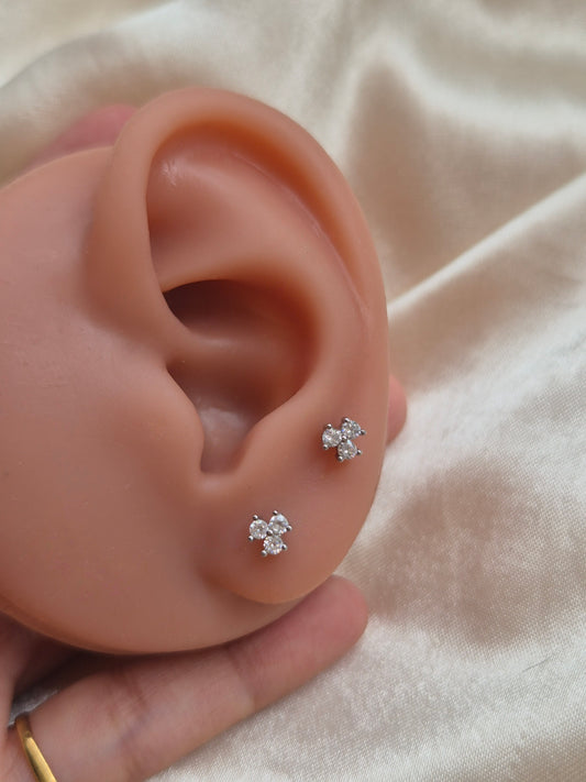 3 Stone Silver Studs
